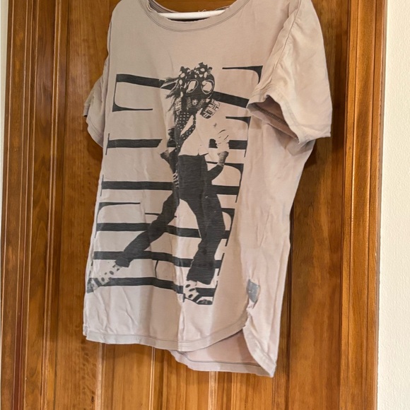 Tan Graphic T-Shirt with Black Design punk Y2K - Picture 8 of 16